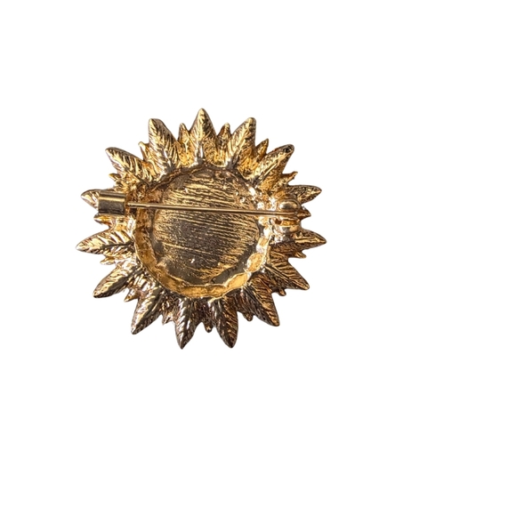 Gold Rhinestone Sunflower Brooch - Picture 2 of 2